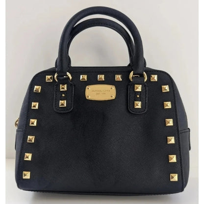 MICHAEL Michael Kors Women's Black Saffiano Leather Small Studded Sandrine Satchel