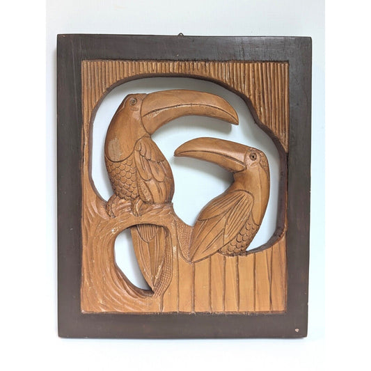 Vintage Hand Carved Wooden Toucans Wall Hanging from Costa Rica South America