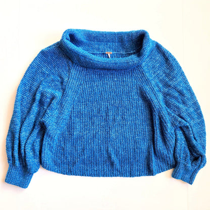 Free People Women's Edessa Pullover Knit Sweater Deep Sea Combo Blue Size M