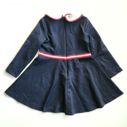 Jacadi Girl Navy Milano Knit Dress | Size 5A / 110 cm | Peter Pan Collar Preppy