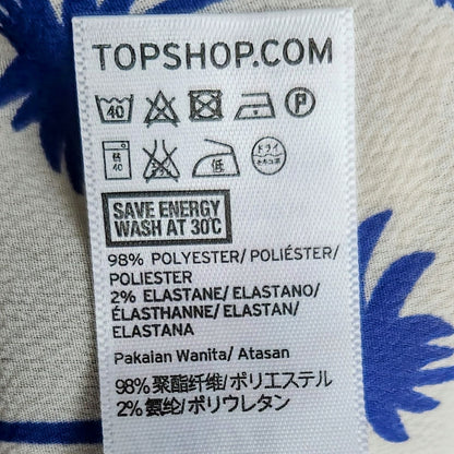 Topshop Women's Blue Palm Trees & Black Piping Button-Down Blouse Size US 4 | UK 8