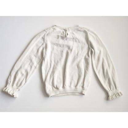 Janie and Jack Ruffle Cuff Dog Sweater Jet Ivory Girls Size 5 White Cotton