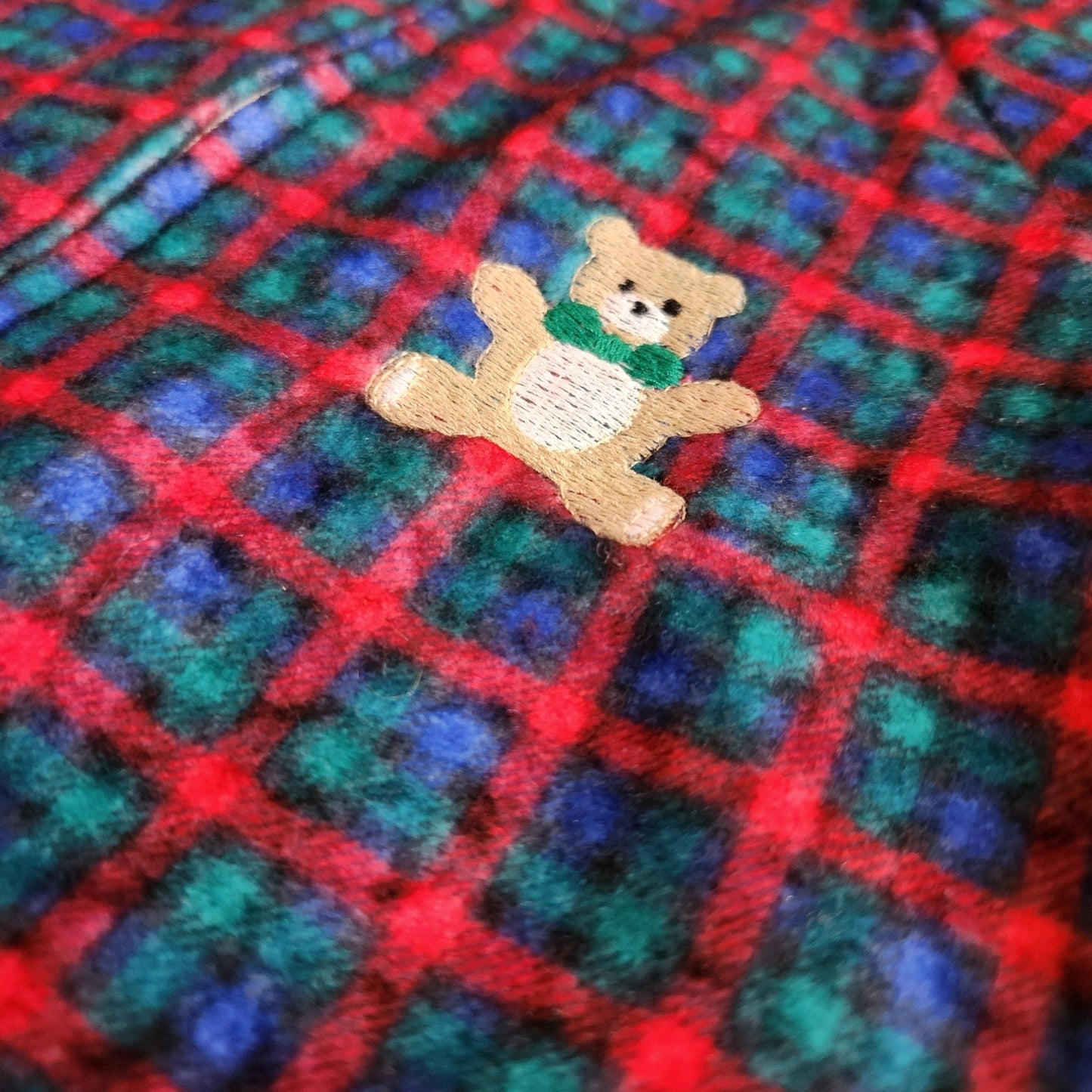 Carter's Vintage 1990s Fleece Footie Pajamas Sleeper Plaid Teddy Bear Size 4T