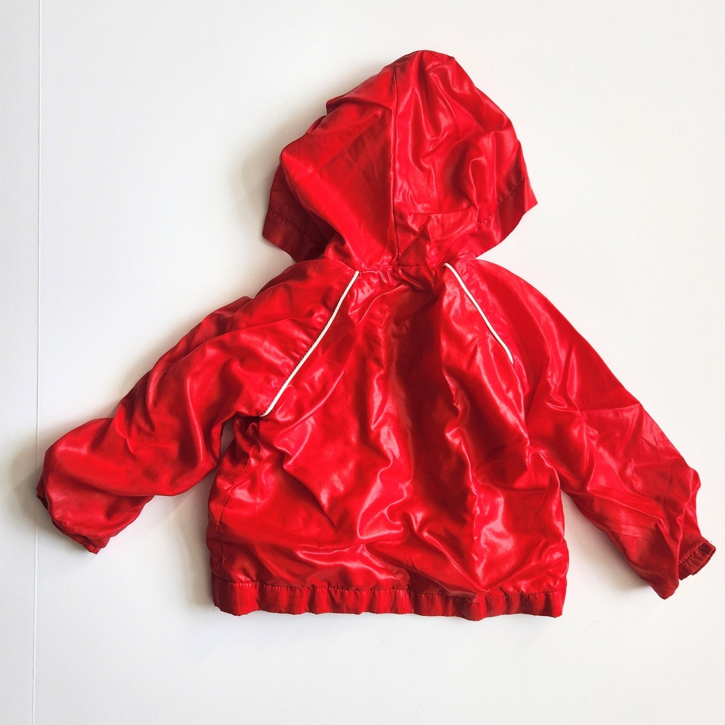 Quiltex Vintage 1970s Infant Red Nylon Windbreaker Hooded Jacket Size 18 months
