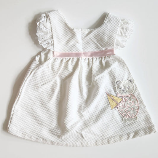 Little Bitty Vintage 1980s Baby Girls White Bear & Sailboat Dress Size 18 Months