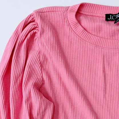 J.Crew Pointelle Pink Long Puffed Sleeve T-shirt Women Size M Cotton Modal Blend