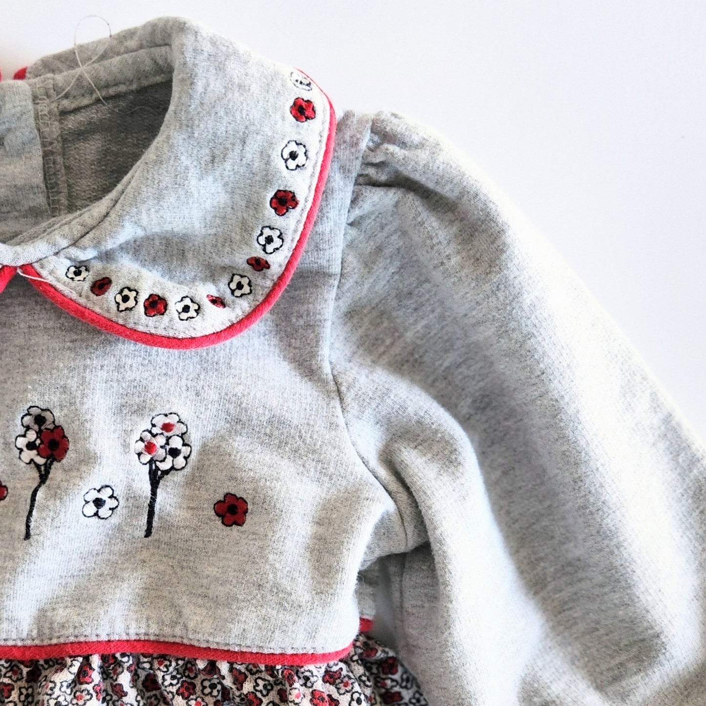 Class Club Vintage 90s Red Gray Floral Long Sleeve Bubble Suit Romper Sz 24 mos