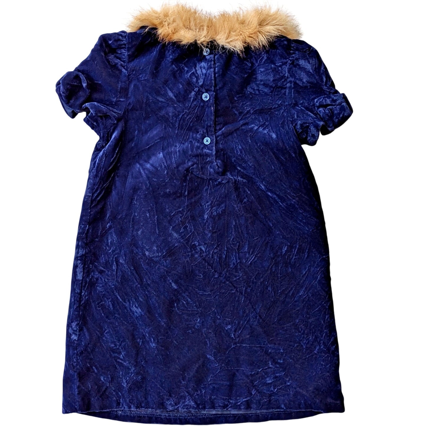 Janie and Jack Girls Blue Velvet Faux Fur Collar Bow Sleeves Dress Sz 4