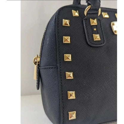 MICHAEL Michael Kors Women's Black Saffiano Leather Small Studded Sandrine Satchel