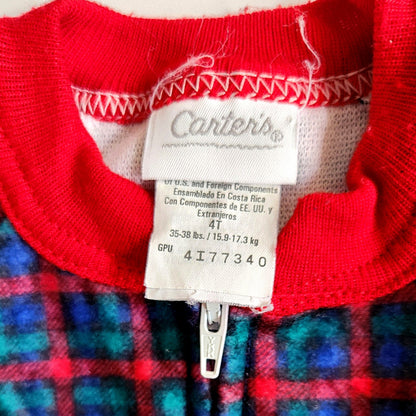 Carter's Vintage 1990s Fleece Footie Pajamas Sleeper Plaid Teddy Bear Size 4T