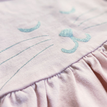 Hanna Andersson Character Dress Petal Pink Sparkly Silver Cat Size 3T | 90 cm