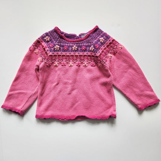 Carter's Vintage 90s Pink & Purple Flowers Hearts Fair Isle Cotton Sweater Sz 2T