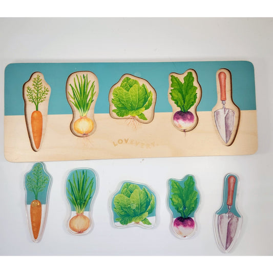 Lovevery Kids Montessori Community Garden Vegetable Puzzle from The Adventurer Play Kit Months 16, 17, 18
