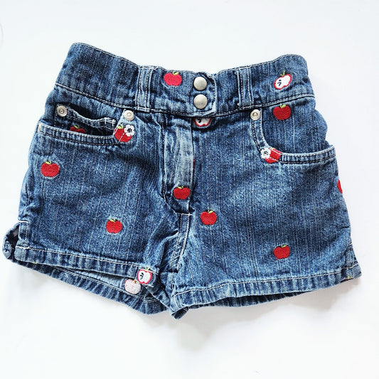 Gymboree Vintage 2003 Toddler Girls Apple Embroidered Blue Denim Shorts Size 3