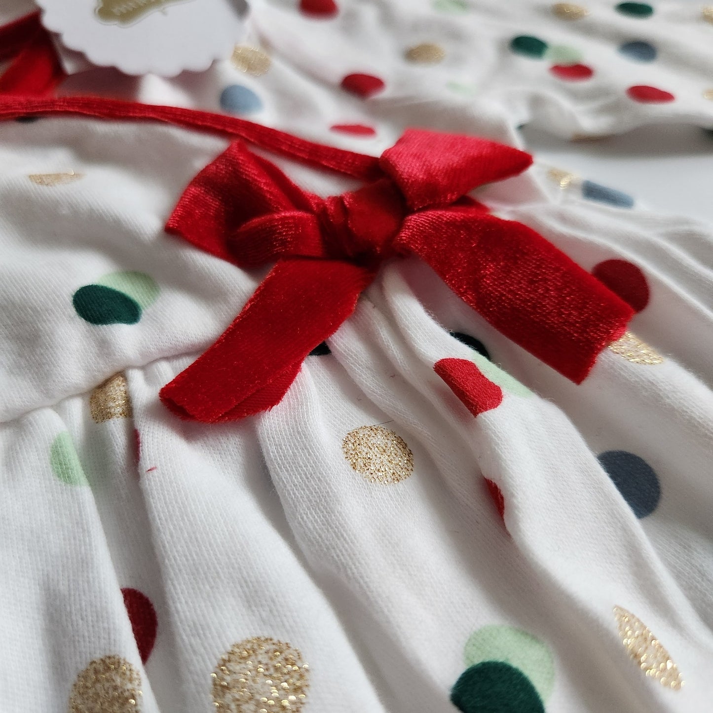 Mud Pie Polka Dot Glitter Cotton Sleep Gown & Velour Headband Sz 0-3 mos NWT