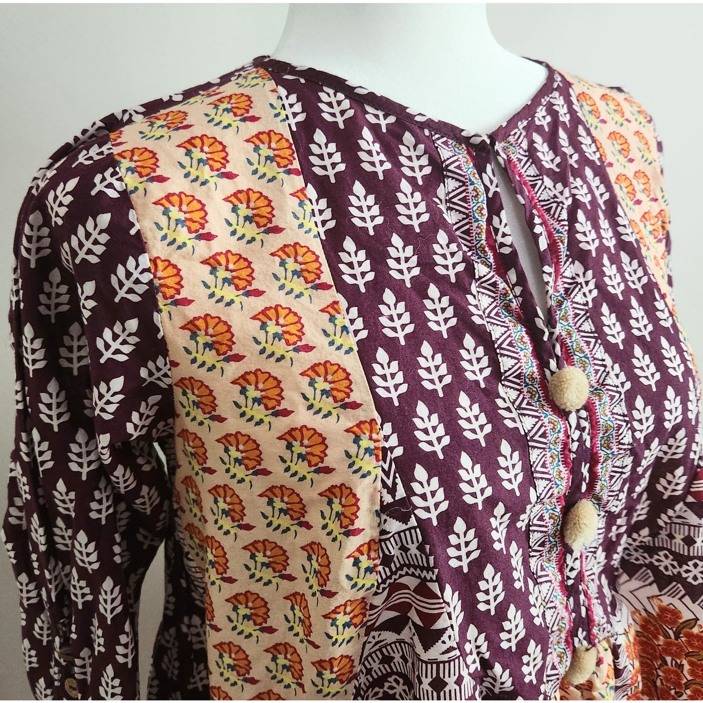 Khaadi Women's Bohemian Cotton Pom Pom Long Sleeve Flare Tunic Made in Pakistan Size 8