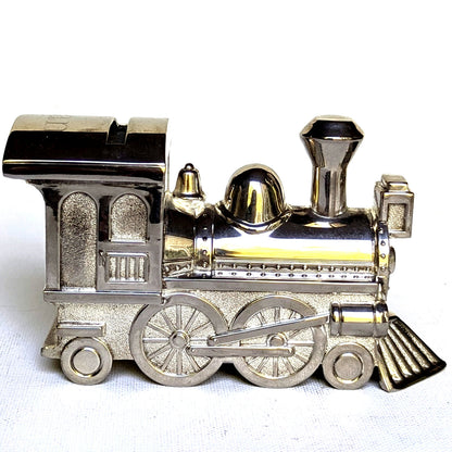 Vintage 1990s Silverplate Metal Train Coin Piggy Bank Collectible Keepsake "Dan"