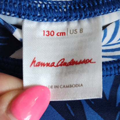 Hanna Andersson Girls Printed Mixie Rashguard Short Swim Set Blue Daisy Size 8 | 130 cm
