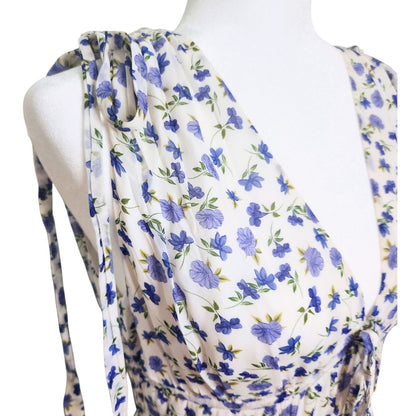 Shoshanna Helena Dress Size 8 Blue Floral Sleeveless Lightweight Viscose Midi