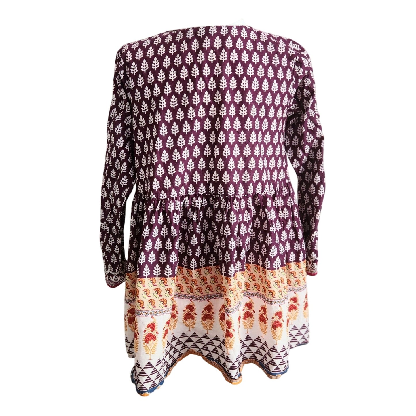 Khaadi Women's Bohemian Cotton Pom Pom Long Sleeve Flare Tunic Made in Pakistan Size 8
