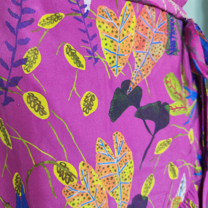 Tanya Taylor Dita Silk Wrap Ruffle Dress – Jungle Leaves Purple – Size 8