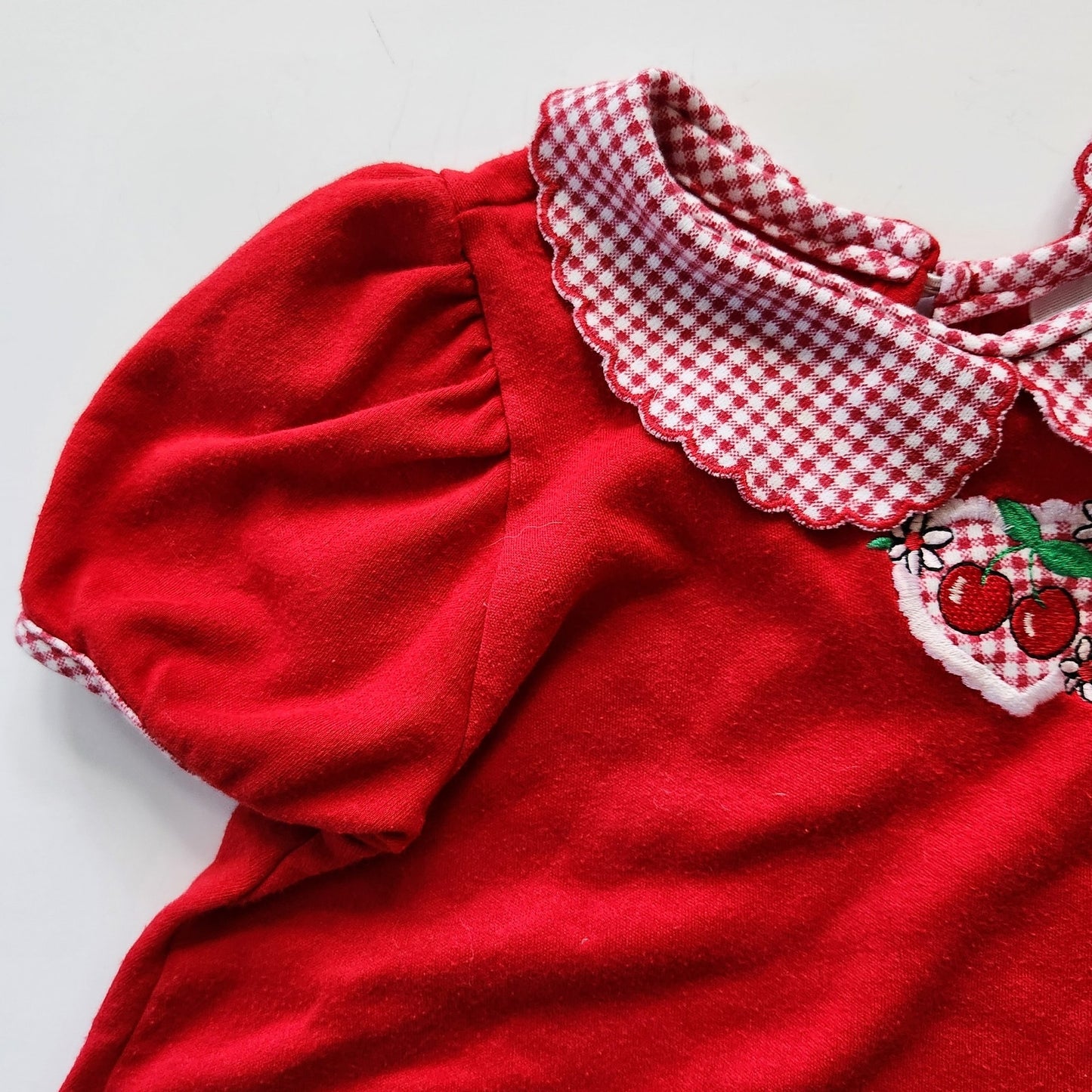 Healthtex Vintage 1980s Girls Red Gingham Collared Cherry Swing Top Size 5