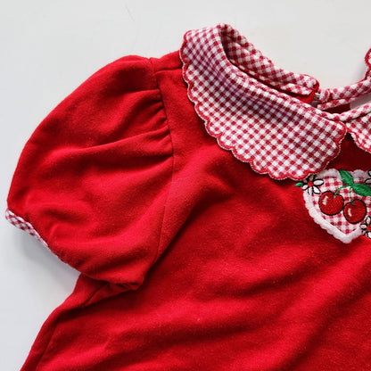 Healthtex Vintage 1980s Girls Red Gingham Collared Cherry Swing Top Size 5