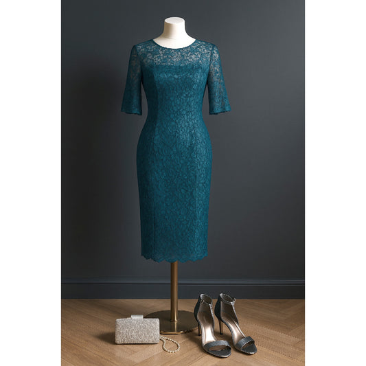 ML Monique Lhuillier Women's Lace Me in Teal Short Sleeved Cocktail Dress Size 8