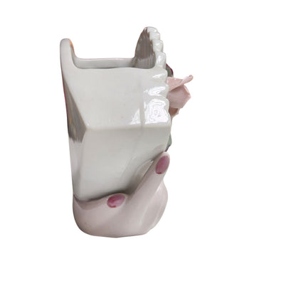 Lefton China Vintage 50s Ceramic Vase Planter Hand Holding Fan with Pink Roses | Home