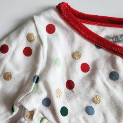 Mud Pie Polka Dot Glitter Cotton Sleep Gown & Velour Headband Sz 0-3 mos NWT