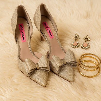 Betsey Johnson Women's Gold Glitter Prince d'Orsay Evening Pumps Size 8.5