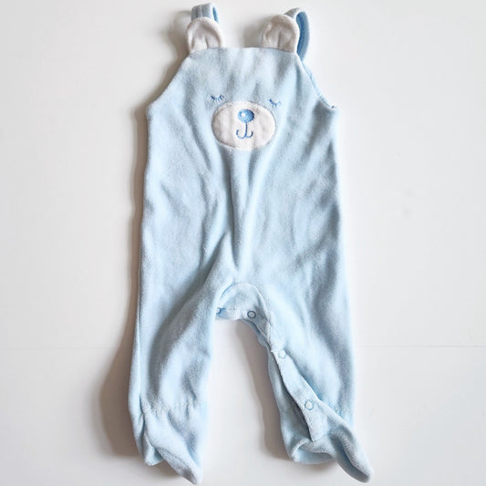 Carter's Vintage 1980s Velour Baby Blue Bear Footie Overalls Size 0-3 months