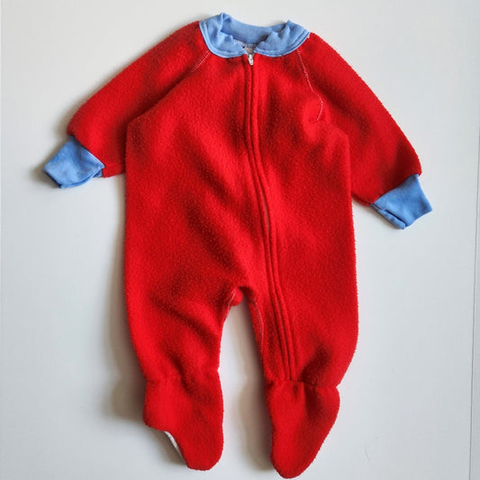 Gerber Vintage 80s Baby Red & Blue Fleece Footie Zip Sleeper Size 7-12 months