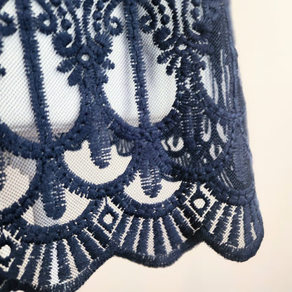 Anthropologie Women's En Elle Marka Lace Scallop Hem Navy Blue Blouse Size 10 NWT