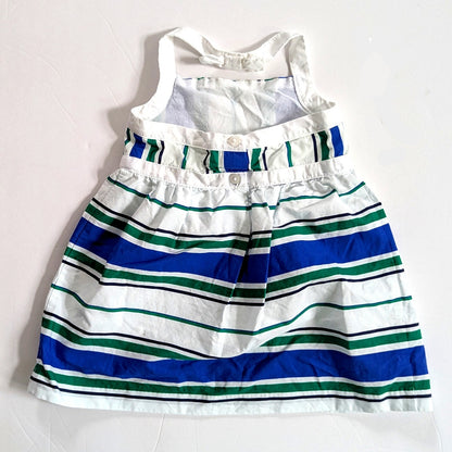Janie and Jack Meadow Green & Blue Striped Poplin Halter Dress Size 6-12 months
