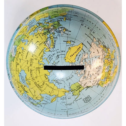 Mid-Century Vintage J. Chein & Co Tin Globe Bank Retro World Map Kids Coin Bank