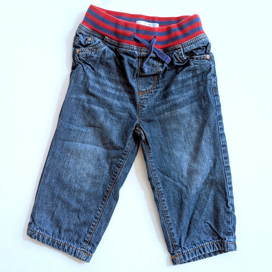 Vintage Y2K Baby Boden Blue Denim Jeans Pants Red Elastic Waistband Lined VGUC