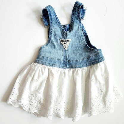 Oshkosh B'Gosh Girls Denim & White Eyelet Skirted Overalls Size 12 months
