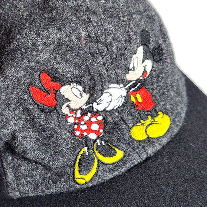 Disney Vintage 1990 Mickey & Minnie Mouse Gray & Black Wool Cap Stretch Fit OS