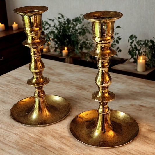 Pair of Vintage 1970s Solid Brass Candlesticks Made in India | Home Decor Collectibles