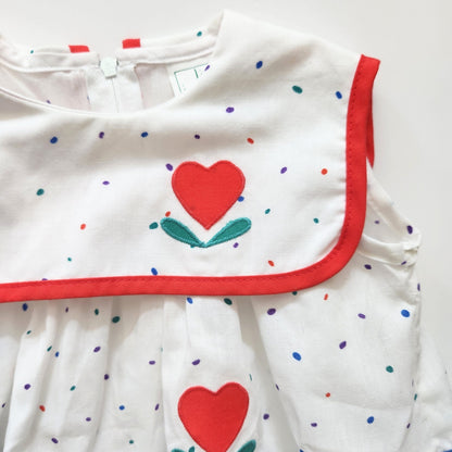 Lisa Jackson Vintage 80s Sleeveless White Polka Dots Hearts Dress Size 3-6 mos