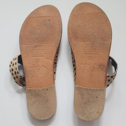 Urge for Anthropologie Women's Jojo Cheetah Pony Fur Flat Sandals Size 38 EU | 7.5 US Genuine Calf Hair