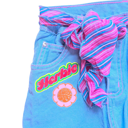 Vintage 2005 Girls Herbie Fully Loaded Blue Cotton Pants Love Bug Decals Girls S 7/8 M