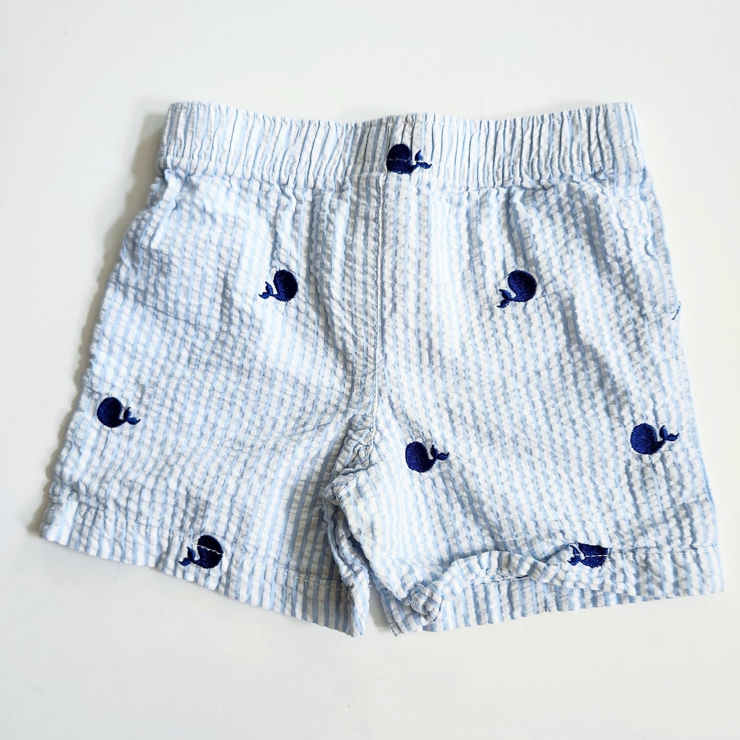 Nursery Rhyme Play Blue & White Striped Seersucker Whale Shorts Size 18 Months