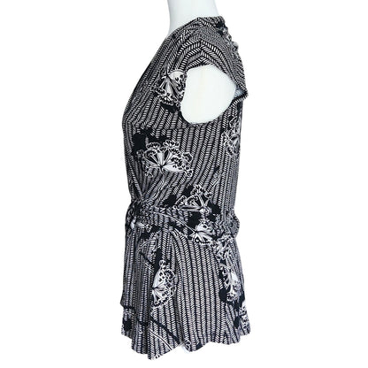 Anthropologie Women's Black & White Draped Lorine Top by Deletta Size M