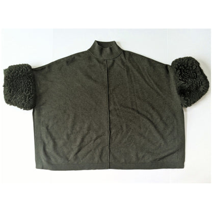Saks Fifth Avenue Faux Fur Cuffs Sweater Olive Green Size Small