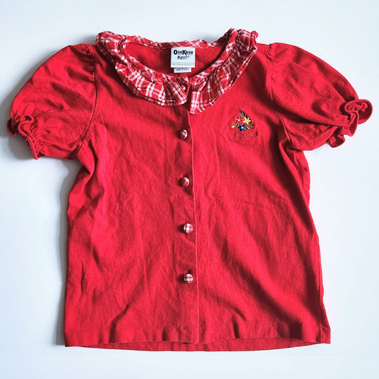 Oshkosh B'gosh Vintage 1980s Girls Red Button Top Gingham Collar Size 6