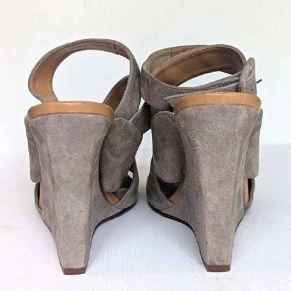 Diane von Furstenberg Women's Taupe Suede Wedge Strappy Sandals with Buckle Size 6.5