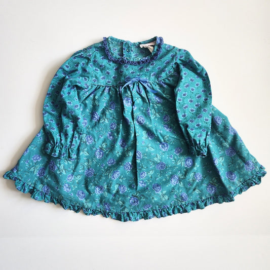 Allison Ann Vintage 80s Toddler Cottagecore Teal Periwinkle Floral Dress Sz 3T