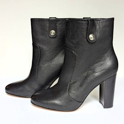 Paige Black Pebbled Leather Heeled Ankle Booties w/ Pewter Stud Size 7.5 NWOT